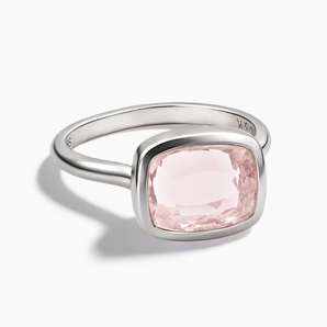 925 Sterling Silver Rose Quartz Cushion Ring - Pure Hush Front View