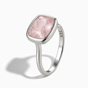 925 Sterling Silver Rose Quartz Cushion Ring - Pure Hush Side View
