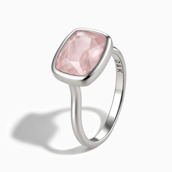 925 Sterling Silver Rose Quartz Cushion Ring - Pure Hush Side View