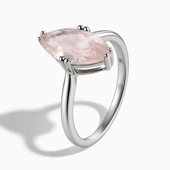 925 Sterling Silver Rose Quartz Marquise Ring - Silent Glow Side View