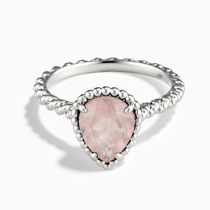 925 Sterling Silver Rose Quartz Pear Ring - Still Light Front View