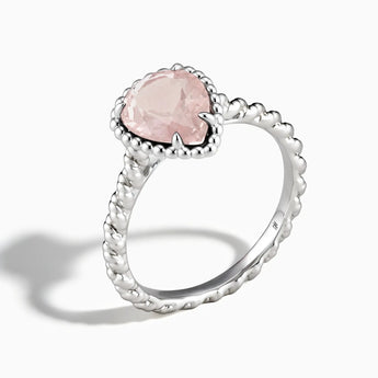 925 Sterling Silver Rose Quartz Pear Ring - Still Light Side View