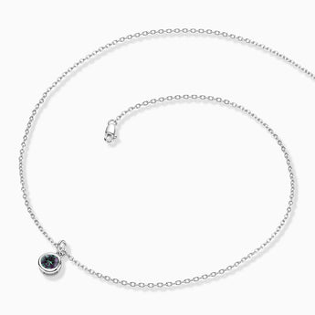 925 Sterling Silver Round Alexandrite Bezel Necklace - Elara Side View