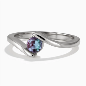 925 Sterling Silver Round Alexandrite Bypass Ring - Soft Haven Front View