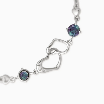 925 Sterling Silver Round Alexandrite Heart Infinity Bracelet - Evermore Detail View