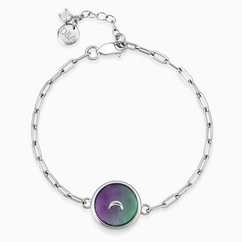 925 Sterling Silver Round Alexandrite Paperclip Bracelet - Solo Moon Front View
