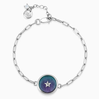 925 Sterling Silver Round Alexandrite Paperclip Bracelet - Solo Star Front View