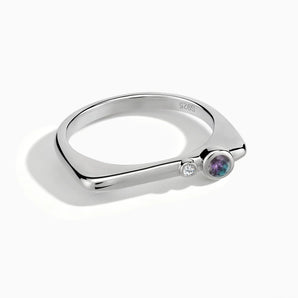 925 Sterling Silver Round Alexandrite Puzzle Stacking Ring - Minimal Still Front View