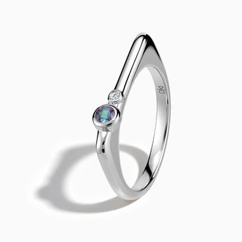 925 Sterling Silver Round Alexandrite Puzzle Stacking Ring - Minimal Still Side View