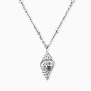 925 Sterling Silver Round Alexandrite Sun Conch Necklace - Tidal Glow Front View