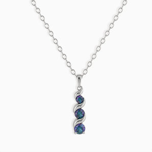 925 Sterling Silver Round Alexandrite Triple Gemstone Twisted Necklace - Spiral Rondo Front View