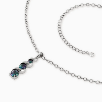 925 Sterling Silver Round Alexandrite Triple Gemstone Twisted Necklace - Spiral Rondo Side View