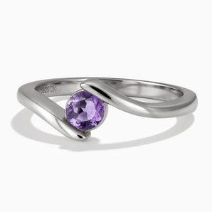 925 Sterling Silver Round Amethyst Bypass Ring - Soft Haven Front View