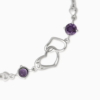 925 Sterling Silver Round Amethyst Heart Infinity Bracelet - Evermore Detail View