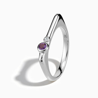 925 Sterling Silver Round Amethyst Puzzle Stacking Ring - Minimal Still Side View