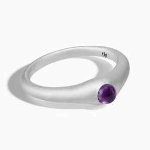 925 Sterling Silver Round Amethyst Sandblasted Dome Ring - Morning Frost Front View
