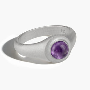 925 Sterling Silver Round Amethyst Sandblasted Ring - Matte Sculpt Front View