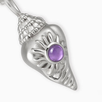 925 Sterling Silver Round Amethyst Sun Conch Necklace - Tidal Glow Detail View