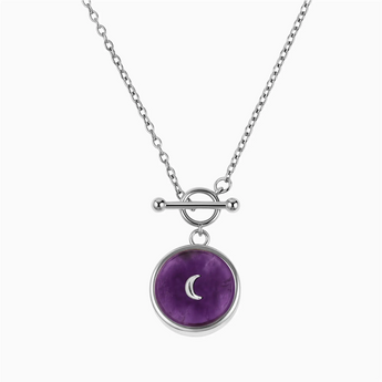 925 Sterling Silver Round Amethyst Toggle Clasp Necklace - Inner Moon Front View