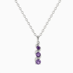 925 Sterling Silver Round Amethyst Triple Gemstone Twisted Necklace - Spiral Rondo Front View