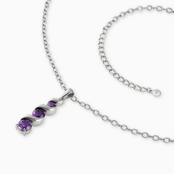 925 Sterling Silver Round Amethyst Triple Gemstone Twisted Necklace - Spiral Rondo Side View