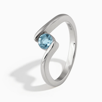 925 Sterling Silver Round Aquamarine Bypass Ring - Soft Haven Side View