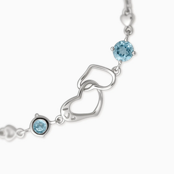 925 Sterling Silver Round Aquamarine Heart Infinity Bracelet - Evermore Detail View