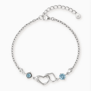 925 Sterling Silver Round Aquamarine Heart Infinity Bracelet - Evermore Front View