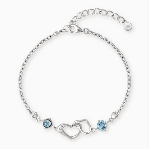 925 Sterling Silver Round Aquamarine Heart Infinity Bracelet - Evermore Front View