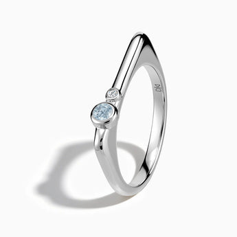 925 Sterling Silver Round Aquamarine Puzzle Stacking Ring - Minimal Still Side View