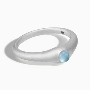 925 Sterling Silver Round Aquamarine Sandblasted Dome Ring - Morning Frost Front View
