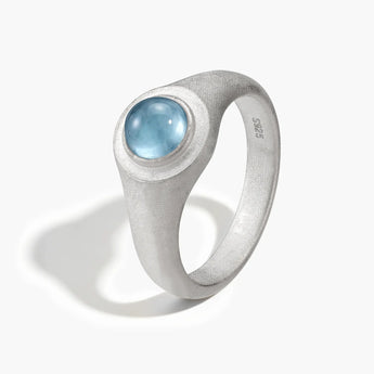 925 Sterling Silver Round Aquamarine Sandblasted Ring - Matte Sculpt Side View