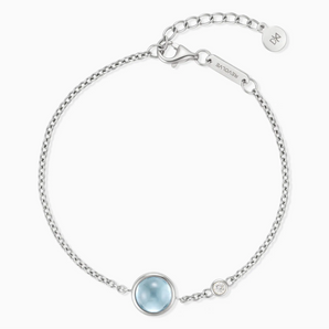 925 Sterling Silver Round Aquamarine Spinner Bracelet - Revolve Front View