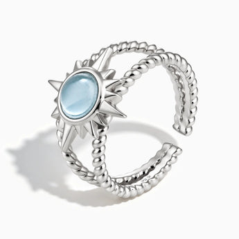 925 Sterling Silver Round Aquamarine Sunburst Twisted Ring - Soleil Ray Side View