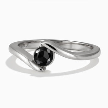 925 Sterling Silver Round Black Onyx Bypass Ring - Soft Haven Front View