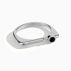 925 Sterling Silver Round Black Onyx Puzzle Stacking Ring - Minimal Still Front View