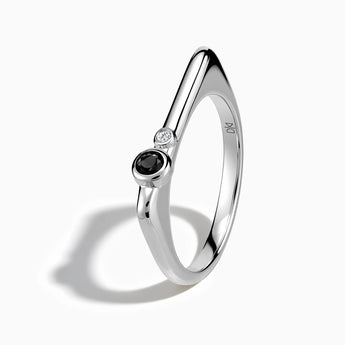 925 Sterling Silver Round Black Onyx Puzzle Stacking Ring - Minimal Still Side View