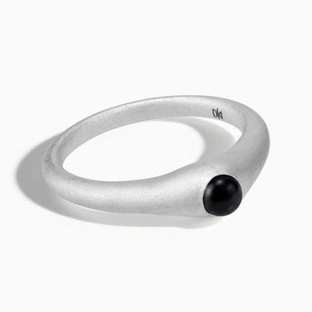 925 Sterling Silver Round Black Onyx Sandblasted Dome Ring - Morning Frost Front View