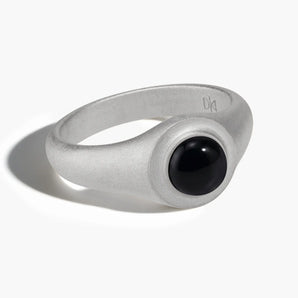 925 Sterling Silver Round Black Onyx Sandblasted Ring - Matte Sculpt Front View