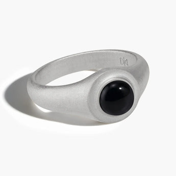 925 Sterling Silver Round Black Onyx Sandblasted Ring - Matte Sculpt Front View