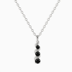 925 Sterling Silver Round Black Onyx Triple Gemstone Twisted Necklace - Spiral Rondo Front View