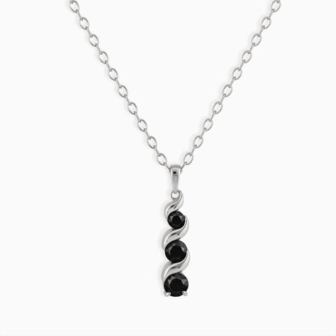 925 Sterling Silver Round Black Onyx Triple Gemstone Twisted Necklace - Spiral Rondo Front View