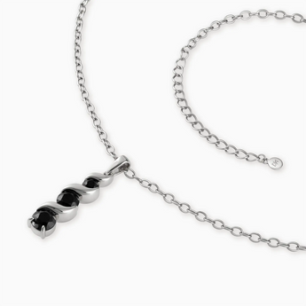 925 Sterling Silver Round Black Onyx Triple Gemstone Twisted Necklace - Spiral Rondo Side View