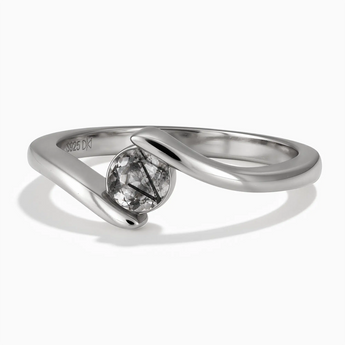 925 Sterling Silver Round Black Rutilated Quartz Bypass Ring - Soft Haven Front View