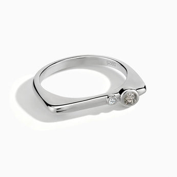 925 Sterling Silver Round Black Rutilated Quartz Puzzle Stacking Ring - Minimal Still Front View