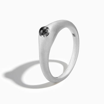 925 Sterling Silver Round Black Rutilated Quartz Sandblasted Dome Ring - Morning Frost Side View
