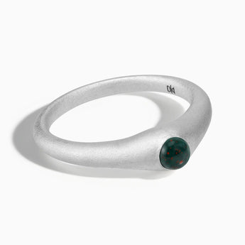 925 Sterling Silver Round Bloodstone Sandblasted Dome Ring - Morning Frost Front View