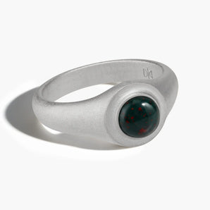 925 Sterling Silver Round Bloodstone Sandblasted Ring - Matte Sculpt Front View
