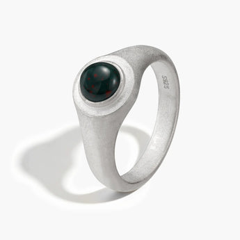 925 Sterling Silver Round Bloodstone Sandblasted Ring - Matte Sculpt Side View