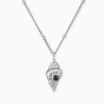 925 Sterling Silver Round Bloodstone Sun Conch Necklace - Tidal Glow Front View